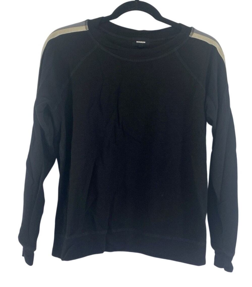 Monrow Light Sweatshirt Stripes On Sleeves Women’s Small Cotton Blend Black